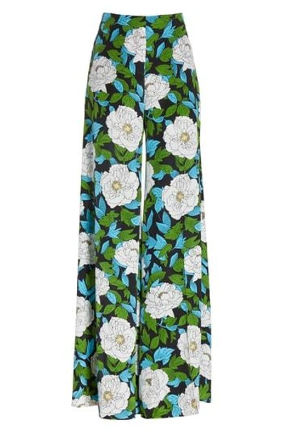 Shop Diane Von Furstenberg Floral Silk Palazzo Pants In Boswell Ivory