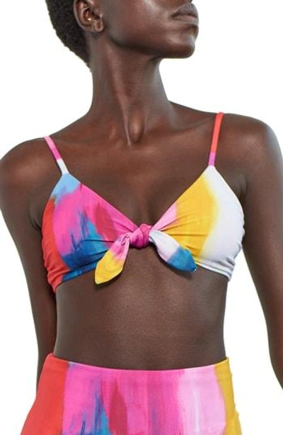 Shop Mara Hoffman Carla Tie Front Bikini Top In Pink Multi