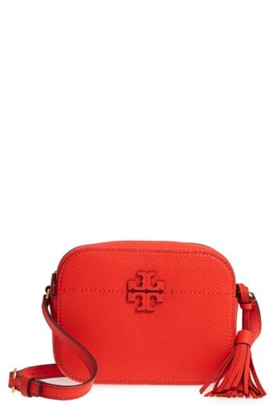 Shop Tory Burch Mcgraw Leather Camera Bag - Red In Poppy Red