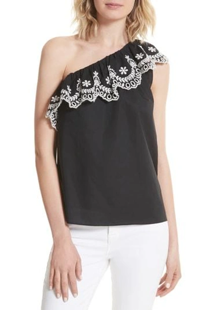 Shop Kate Spade One-shoulder Cutwork Top In Black