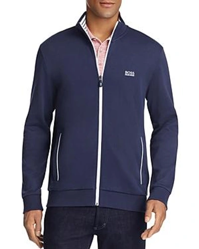 Shop Hugo Boss Skaz Contrast Trim Zip Sweatshirt In Navy