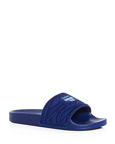 Shop Y-3 Men's Adilette Embroidered Slide Sandals In Blue