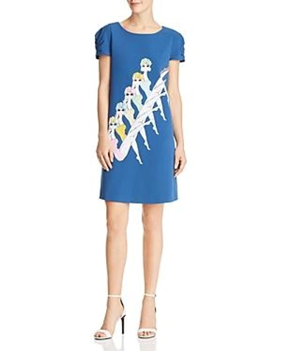 Shop Boutique Moschino Synchronized Swimming Print Dress In Blue Multi