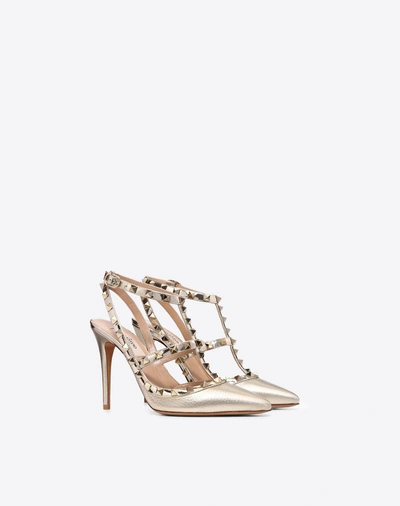 Shop Valentino Garavani Metallic Rockstud Caged Pump 100mm In Platinum