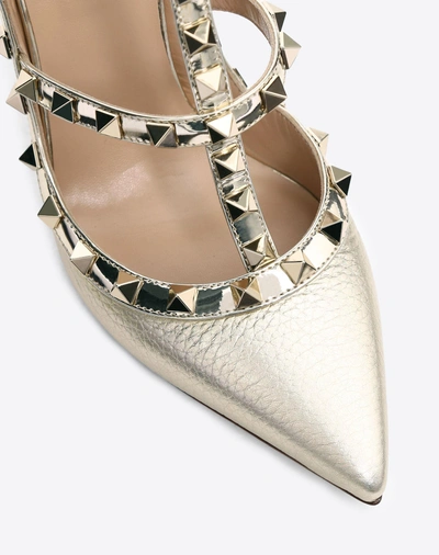 Shop Valentino Garavani Metallic Rockstud Caged Pump 100mm In Platinum