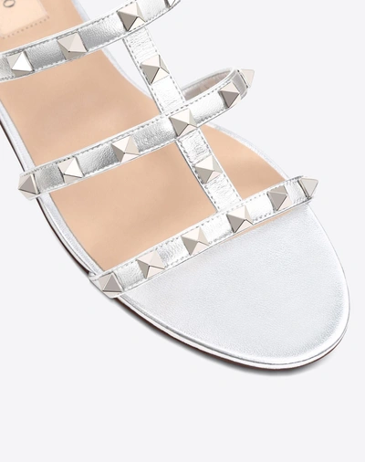 Shop Valentino Garavani Rockstud Metallic Flat Slide Sandal In Silver