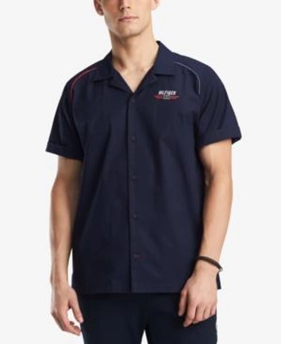 Shop Tommy Hilfiger Men's Crosby Custom-fit Logo-print Shirt, Created For Macy's In Navy Blaze