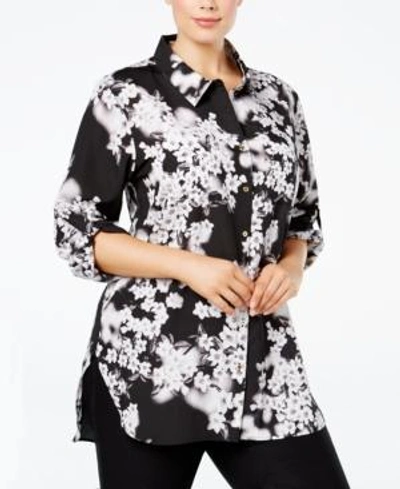 Shop Calvin Klein Plus Size Printed Tunic Shirt In Black/white