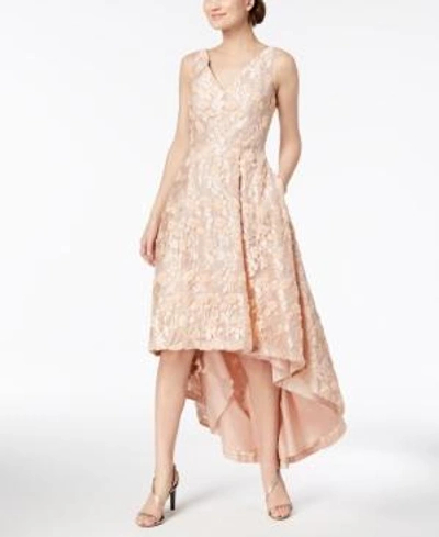 Shop Calvin Klein Embroidered High-low Gown In Nectar/nude