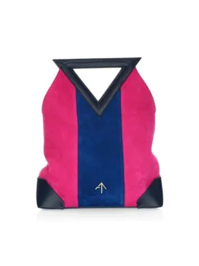 Shop Manu Atelier Triangle North Suede & Leather Mini Bag In Multi