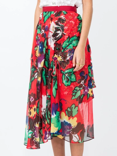 Shop Sacai Floral Print Midi Skirt