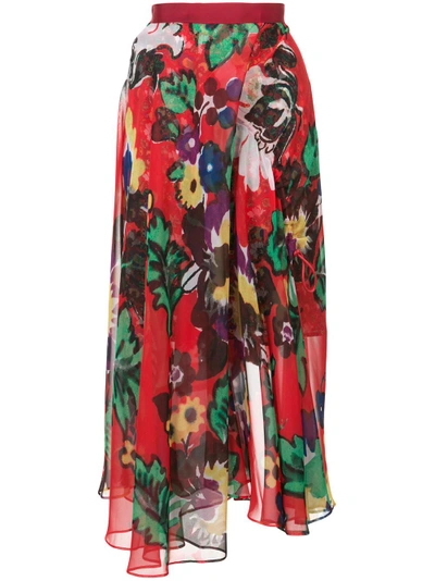 Shop Sacai Floral Print Midi Skirt