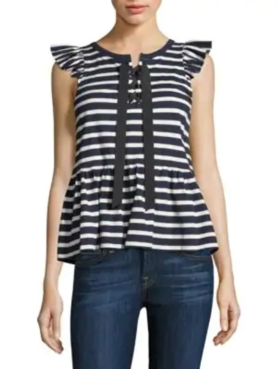 Shop Kate Spade Broom Street Stripe Peplum Tee In Rich Navy