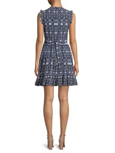 Shop Kate Spade Eyelet Cotton Fit-&-flare Dress In Rich Navy Fresh White