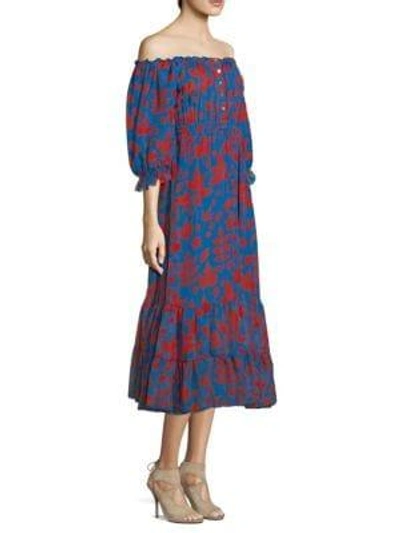 Shop Carolina K Alexa Off-the-shoulder Flounce Hem Dress In Blue Red