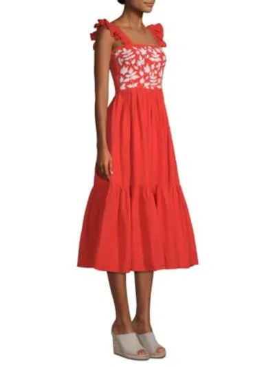 Shop Carolina K Kuna Embroidered Dress In Red White