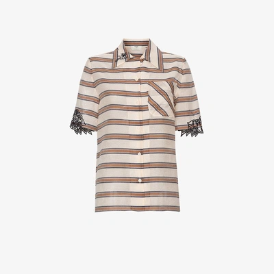 Shop Fendi Oversized Stripe Print Embroidered Shirt In Multicolour