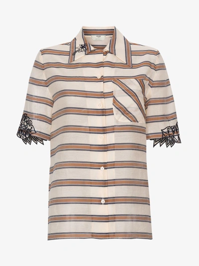 Shop Fendi Oversized Stripe Print Embroidered Shirt In Multicolour