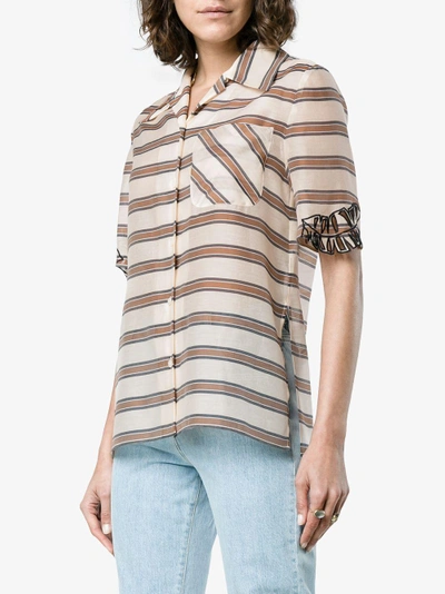 Shop Fendi Oversized Stripe Print Embroidered Shirt In Multicolour