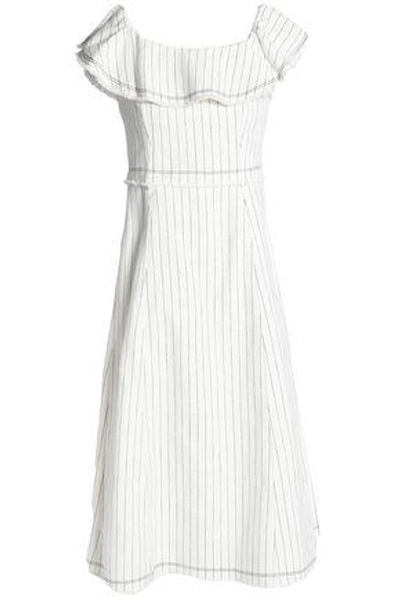Shop Alexander Wang T Ruffled Striped Textured-cotton Dress In White