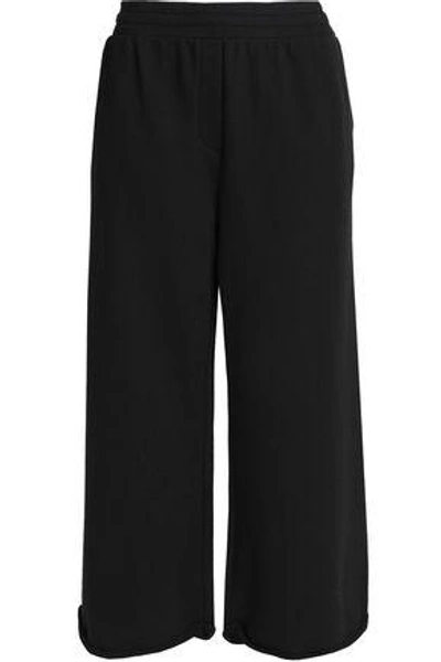 Shop Alexander Wang T Woman Mélange Cotton-blend Terry Wide-leg Pants Black