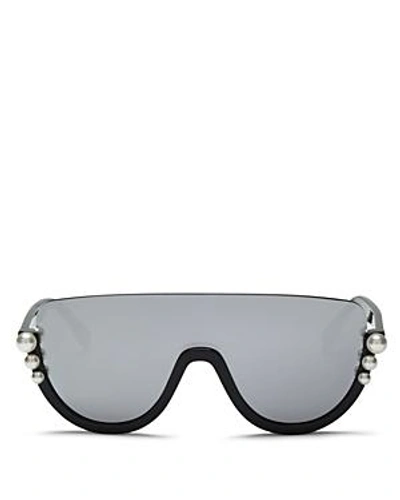 Shop Fendi Women's Embellished Mirrored Shield Sunglasses, 132mm In Dark Gray/silver