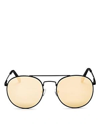 Shop Le Specs Women's Revolution Mirrored Brow Bar Round Sunglasses, 54mm In Matte Black/brass