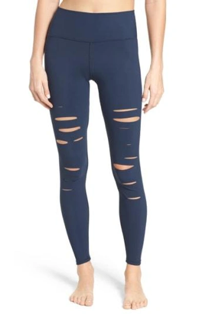 Shop Alo Yoga Ripped Airbrush Leggings In Rich Navy