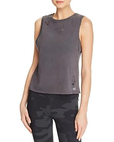 Shop Alo Yoga Harley Distressed Muscle Tank In Anthracite Destroyed Gray