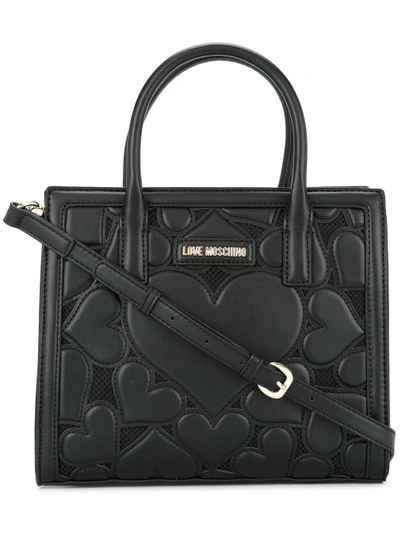 Shop Love Moschino Heart-embroidered Tote - Black