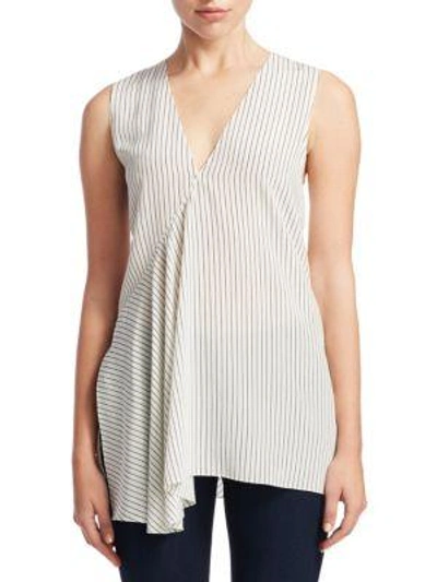 Shop Theory Pinstripe Fluid Silk Top In Ivory/black