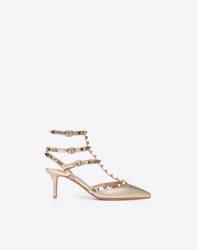 Shop Valentino Garavani Metallic Rockstud Caged Pump 65mm In Platinum