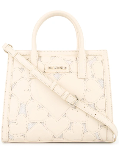 Shop Love Moschino Heart-embroidered Tote - Neutrals