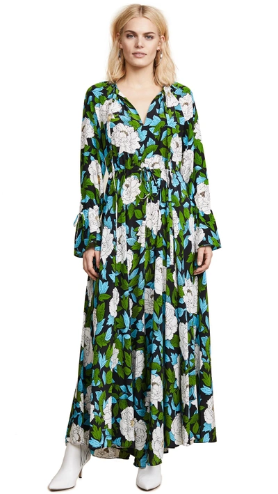 Shop Diane Von Furstenberg Bethany Cinch Sleeve Maxi Dress In Boswell Ivory