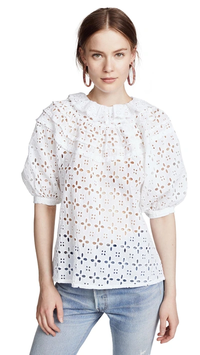 Shop Place Nationale Carros Broderie Anglaise Tiered Blouse In White