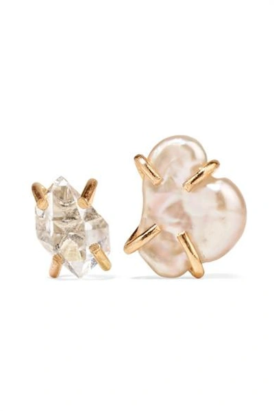 Shop Melissa Joy Manning 14-karat Gold, Herkimer Diamond And Pearl Earrings