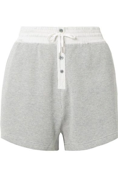 Shop Alexander Wang T Striped Poplin-trimmed Waffle-knit Cotton Shorts In Light Gray