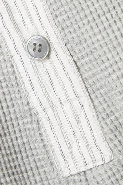 Shop Alexander Wang T Striped Poplin-trimmed Waffle-knit Cotton Shorts In Light Gray
