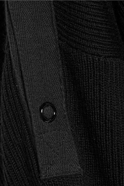 Shop Alexander Wang T Off-the-shoulder Ribbed Merino Wool-blend Mini Dress In Black