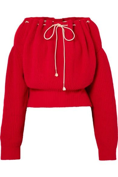 Shop Calvin Klein 205w39nyc Ruched Ribbed Cotton Sweater In Red