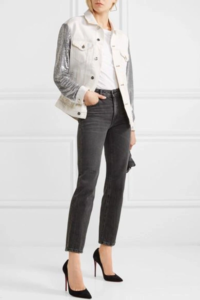 Shop Iro Nanopo Sequined Jersey And Denim Jacket In White