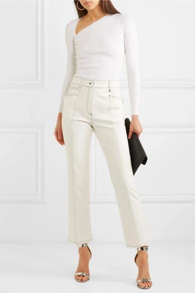 Shop Mugler Cropped High-rise Bootcut Jeans In White