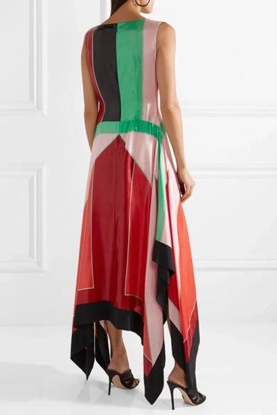 Shop Diane Von Furstenberg Asymmetric Color-block Textured-silk Maxi Dress In Red