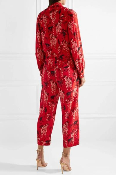 Shop Red Valentino Printed Silk-crepe Jumpsuit In Red