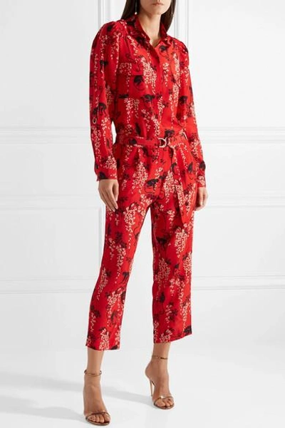 Shop Red Valentino Printed Silk-crepe Jumpsuit In Red