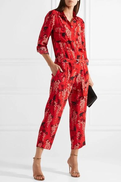 Shop Red Valentino Printed Silk-crepe Jumpsuit In Red