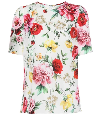 Shop Dolce & Gabbana Floral Printed Silk-blend Top