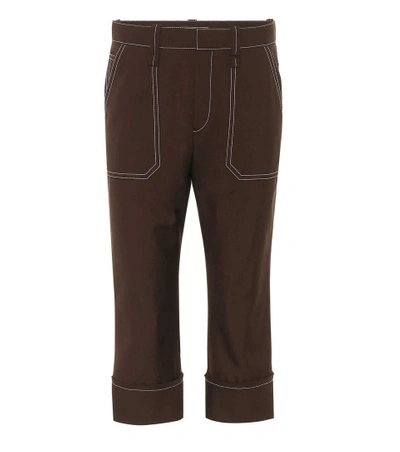 Shop Chloé Wool-blend Cropped Trousers In Brown