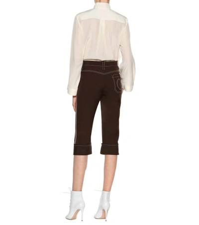 Shop Chloé Wool-blend Cropped Trousers In Brown