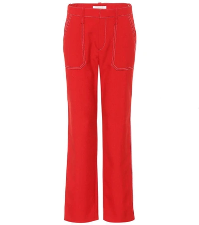 Shop Chloé Wool-blend Straight-leg Trousers In Red